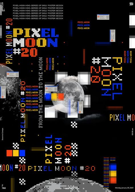 Pixel Graphic Design, Pixel Moon, Pixel Art Poster, Poster Grafico, Creative Branding Design, 3d Poster, Pixel Design, Moon Poster, Pixel Art Design