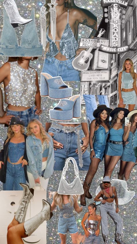 Denim Bachelorette Party, Denim Party Outfit, Denim And Diamonds Party Outfit, Diamonds And Denim Party, Austin Bachelorette, Denim Aesthetic, Bachelorette Inspo, Denim Party, Disco Birthday Party