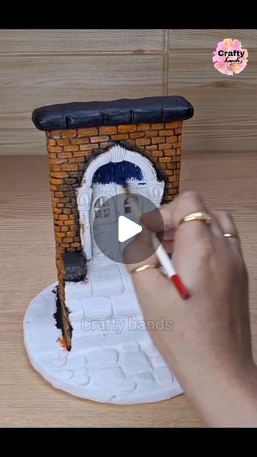 Wall Putty Crafts Diy, Cardboard Garden, Diy Fairy Door, Fairy Garden Pots, Board Crafts, Card Board, Clay Wall, Diy Fairy, Fairy Door