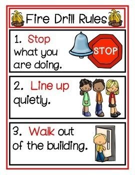 Free Fire Drill Rules by Pre-K Learning Circle | Teachers Pay Teachers Preschool Fire Fighter Activity, Fire Prevention Poster Ideas Safety, Safety Ideas For Preschool, School Safety Crafts For Toddlers, Fire Safety For Toddlers, Fire Drill Poster, Fire Safety Theme Preschool, Free Fire Safety Printables, Fire Fighters Preschool