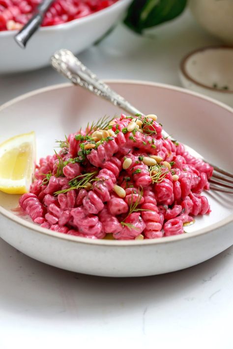 Pink Pasta Salad - Food My Muse Beet Pasta Salad, Pink Pasta Salad, Pink Salad Recipe, Pickled Beet Salad, Pink Pasta, Beet Pasta, Labneh Recipe, Small Bites Appetizers, Tomato Butter