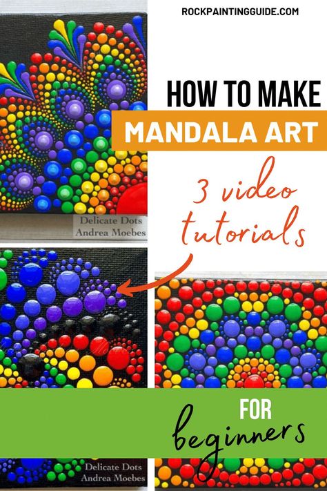 Mandalas, Painting On Canvas Videos, Rainbow Painting Canvases, Dot Art Ideas, Dot Painting For Beginners Tutorial, Dot Painting Ideas, Mandala Art Dot, Dot Painting Tools, Mandala Dot Art