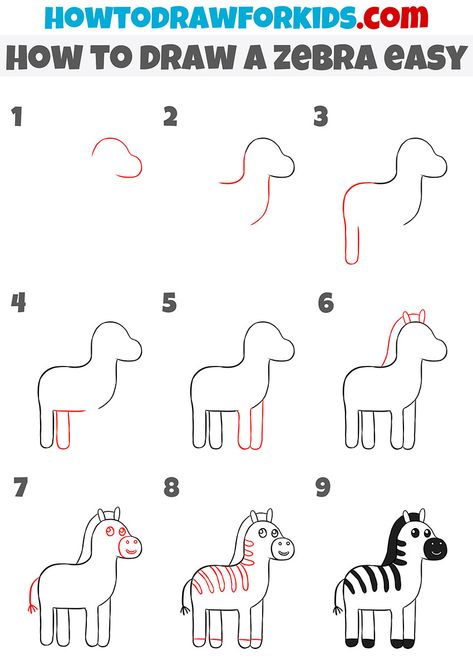 how to draw a zebra easy step by step Zebra Easy Drawing, Simple Zoo Animal Drawings, How To Draw A Zebra Easy, How To Draw Animals Easy, Zebra Drawing Easy, Zebra Eye, Zebra Craft, Zebra Drawing, Zebra Pictures