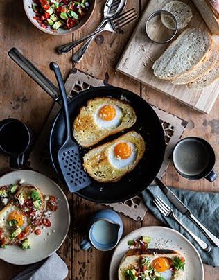 Recipe | Weekend eggs with avocado salsa | Robert Welch Kitchen With Storage, Chipotle Paste, Salsa Ingredients, Robert Welch, Saucepans, Avocado Salsa, Fish Cake, High Quality Food, Slice Of Bread