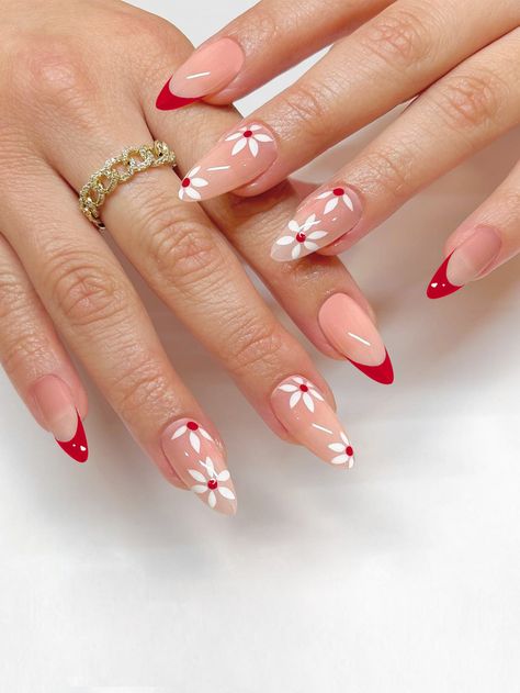 Unghie Nail Art, Nail Collection, Colorful Nails, French Tip Acrylic Nails, Flower Nail Designs, Her Nails, Almond Nails Designs, Almond Acrylic Nails, Nail Idea