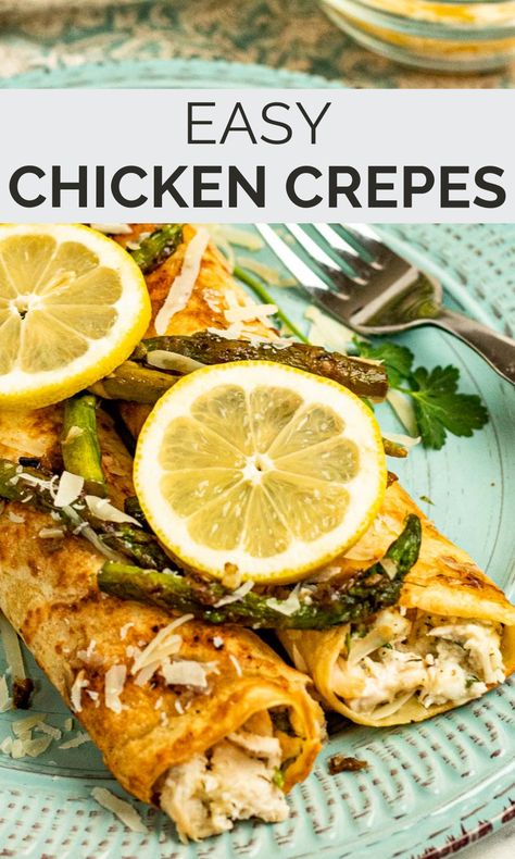 Savoury Pancakes Fillings Chicken, Crepes Recipe Easy Savory, Chicken Crepes Recipe Easy, Leftover Crepes Ideas, Savory Crepes Recipe Easy, Chicken Crepes Recipe Dinners, Chicken And Asparagus Crepes, Stuffed Crepes Savory, Crapes Recipe Filling Savory Crepes Creamy Chicken