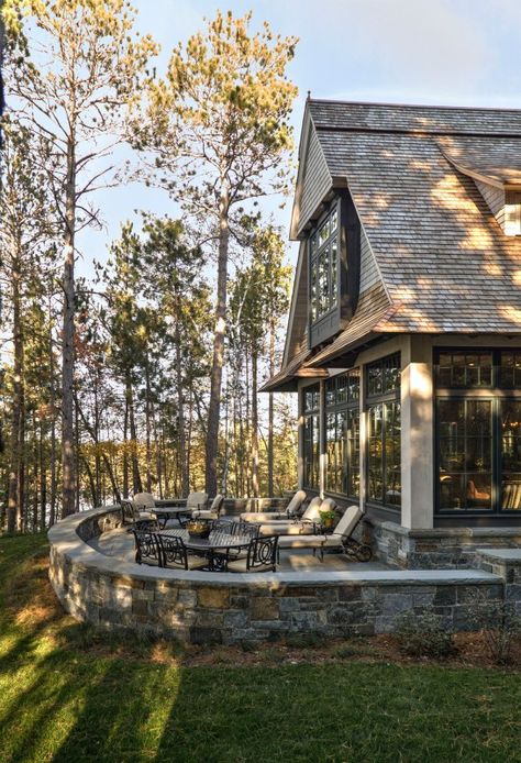 Mountain Cottage Exterior, Lake Houses Exterior, Cabin Retreat, Mountain Cottage, Northern Minnesota, Mountain House Plans, Cottage Exterior, House Deck, Stone Houses