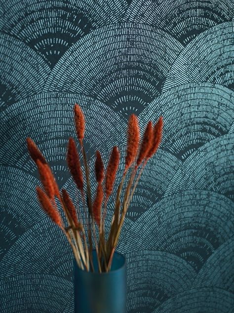 Walter Irise Wallpaper 8408 8408 62 38 (50210-102) – James Dunlop Textiles | Upholstery, Drapery & Wallpaper fabrics Casadeco Wallpaper, Geometric Tile Design, Washable Wallpaper, Turquoise Wallpaper, Wallpaper Direct, Bath Wall Art, Dark Blue Background, Green Interiors, Wallpaper Living Room