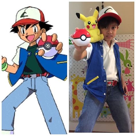 Ash Ketchum Costume Kids, Ash Ketchum Halloween Costume, Ash Pokemon Costume, Ash Outfit, Ash Ketchum Costume, Ash Ketchum Cosplay, Costume Halloween Diy, Minecraft Halloween Costume, Ash Costume