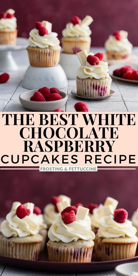 Non Chocolate Cupcakes, Crave Cupcakes Copycat Recipe, Raspberry Cream Cupcakes, Choc Raspberry Cupcakes, Chocolate Sprinkle Cupcakes, Valentine Cupcakes Recipes, Raspberry Filled Vanilla Cupcakes, White Cupcakes With Raspberry Filling, Berries And Cream Cupcakes