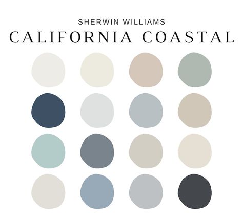 CALIFORNIA COASTAL Sherwin Williams Color Palette, Sherwin Williams Coastal Colors, BEACH House Colors, Coastal Farmhouse Paint Palette - Etsy Coastal House Colors Exterior, Beach House Paint Colors Interior, Sherwin Williams Coastal Colors, Coastal Exterior Paint Colors, Farmhouse Paint Palette, Sherwin Williams Coastal, Beach House Color Palette, Coastal Blue Paint, Color Palette Sherwin Williams