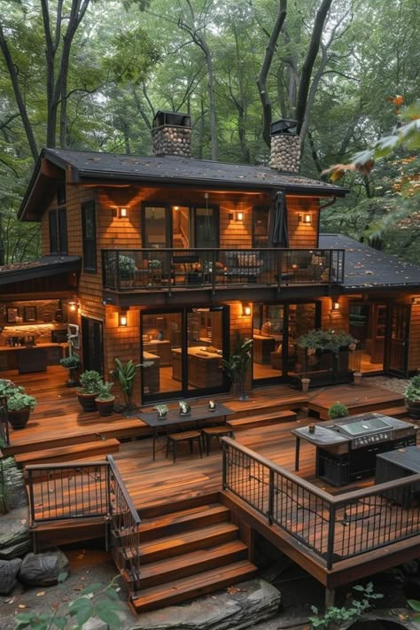 Dream House Pictures, Deck Designs, Unique House Design, Unique Houses, Cabin Plans, Deck Ideas, Cabin Life, Forest House, Dream House Exterior