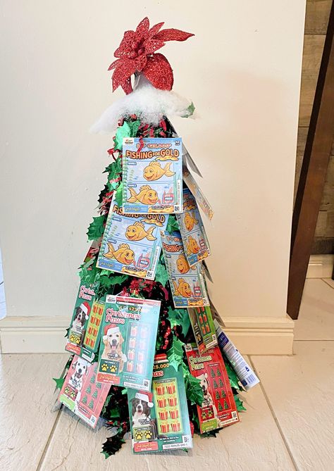 Scratchie Lottery Ticket Gift Tree — CraftBits.com Lottery Ticket Xmas Tree, Christmas Lottery Tree, Christmas Tree Lottery Tickets, Scratch Ticket Christmas Tree, Lotto Christmas Tree, Diy Lottery Ticket Tree, Lottery Ticket Bouquet Christmas, Scratchers Christmas Gift Ideas, Scratch Ticket Tree