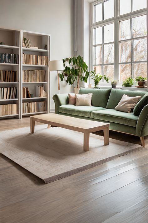 Light Green Sofa Living Room, Green Aesthetic Home Decor, Light Green Sofa, Green Aesthetic Home, Soft Green Aesthetic, Bold Sofa, Living Room Bright, Green Sofa Living Room, Olive Sofa