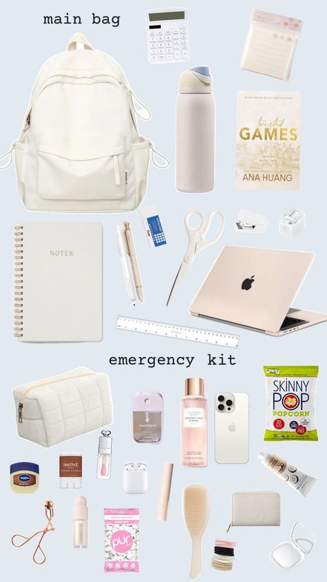 back to school season essentials you NEED Stuff For School Bags, It Girl School Essentials, Backpack Inspo School Aesthetic, Back To School Makeup Products, Uni Stationary Essentials, What To Put In Locker, School Bag Needs, School Bag Essentials Aesthetic, Back To School Wishlist