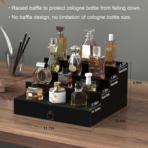 Amazon.com: upcessory Cologne Organizer for Men, 4 Tier Black Wood Perfume Organizer with Felt Lining Drawer and Hidden Compartment, Perfume Display Holder, A Gift for Men : Home & Kitchen Perfume Drawer, Cologne Organizer For Men, Cologne Display, Cologne Organizer, Wood Perfume, Lining Drawers, Perfume Holder, Perfume Organizer, Wood Phone Stand