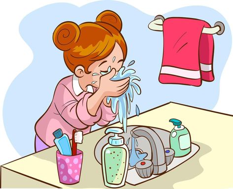 child washing face cartoon vector Wash Face Illustration, Face Cartoon, Action Pictures, Cartoon Body, Rules For Kids, Cartoon Clip, Preschool Activities Toddler, Washing Face, Wash Face