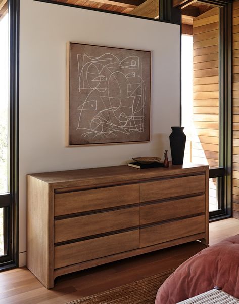 Lake Flato Designs a Showcase for Sustainability | West Elm Dresser Ideas Bedroom, Chest Of Drawers Decor, Neutral Bedroom Furniture, Lake Flato, Contemporary Dresser, Bedroom Drawers, Inspired Furniture, Furniture Details Design, Wooden Dresser