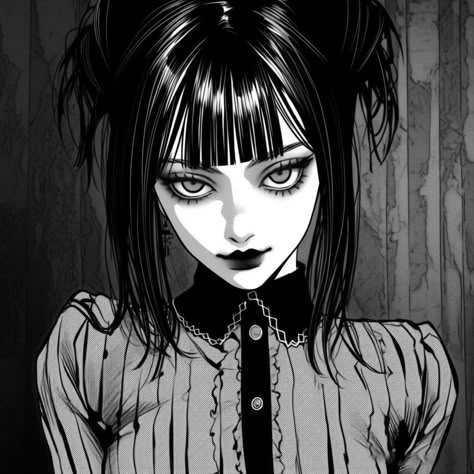 Goth Girl Icon, Japanese Manga, Dope Cartoon Art, Goth Girl, Japanese Tattoo Art, Dark Art Drawings, Gothic Anime, Scary Art, Aesthetic Collage