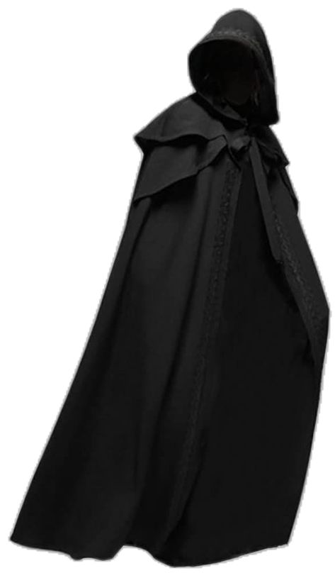 Black Cloak Men, Person Wearing Cloak Reference, Medieval Knight Outfit, Cloak Designs, Traveling Cloak, Black Cloak With Hood, Cloak Reference, Dnd Costume, Cloaked Woman