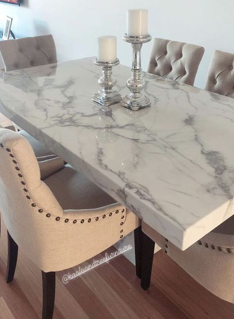 Home decor dining table ideas - living room furniture ideas - aesthetic furniture ideas Dining Table Decoration Ideas, Marble Dinning Table, Living Room Furniture Ideas, Dining Table Ideas, Sofa Table Design, Marble Dining Table Set, Aesthetic Furniture, Dining Area Decor, Room Furniture Ideas