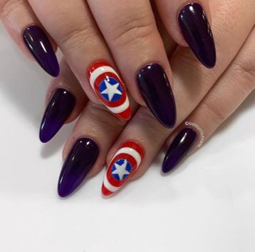 Captain America Nails, Superhero Nails, Avengers Nails, Marvel Nails, The New Avengers, Avengers End Game, America Nails, American Nails, End Game