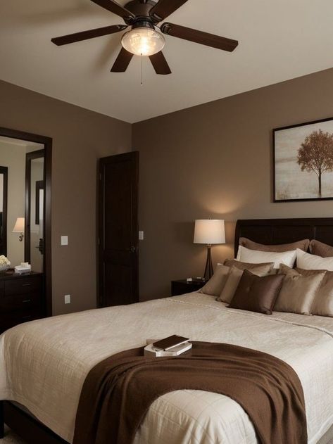 Brown Bedroom Walls, Chocolate Brown Bedrooms, Chocolate Bedroom, Dark Brown Bedrooms, Tan Bedroom, Brown Bedroom Decor, Brown Furniture Bedroom, Bedroom Color Combination, Brown Rooms