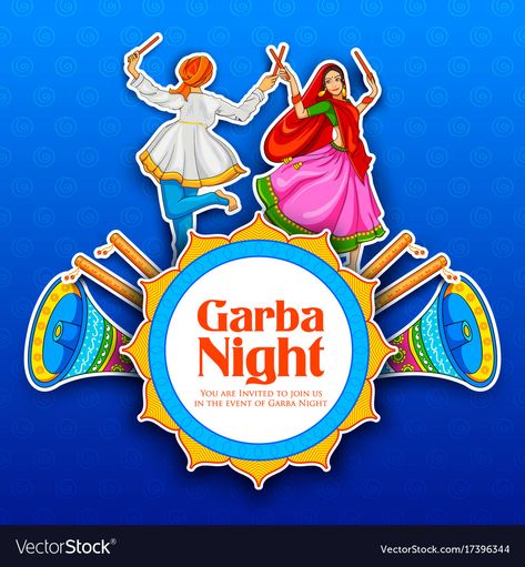 Dandiya Garba Image, Navratri Decor, Illustration Of Couple, Button People, Garba Night, Wedding Photography Album Design, Dancing Drawings, Floral Cards Design, Color Drawing Art