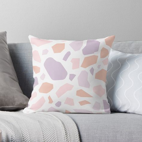 "Modern Terrazzo Pattern 1 Pink, Tan, Lilac" Throw Pillow by Dominiquevari | Redbubble  #pillow #pillows #pillowtalk #homedecor #homeinspo #terrazzo #pastel #pastelvibes #nude #blush #lilac #pink #pattern #Italianstyle #midcenturymodern #decor #dominiquevari #redbubble #findyourthing Danish Pastel Throw Pillows, Lilac Pillows Bedroom, Cute Oink Pillows, Cute Pillows Aesthetic Purple, Lilac Throw Pillow, Modern Terrazzo, Country Bedroom Decor, Pastel Pillows, Pink Throw Pillows