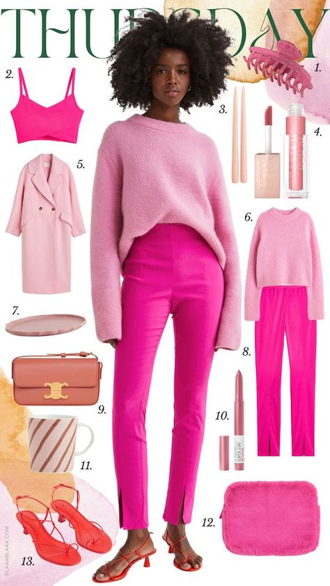 Questioning Reality, Pink Pants Outfit, Outfits Quotes, Creating Outfits, Hot Pink Pants, Color Coordination, Pink Clothes, Clear Spring, Look Rose