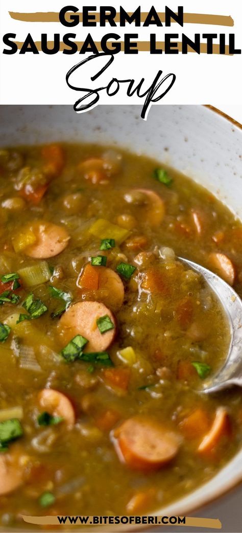 Kielbasa Lentil Soup, German Lentil Soup With Sausage, Lentil Soup With Kielbasa, Lentil Kielbasa Soup, Lentil And Kielbasa Soup, German Sausage Soup, Soup With Kielbasa Sausage, German Lentil Soup Recipe, German Lentil Soup