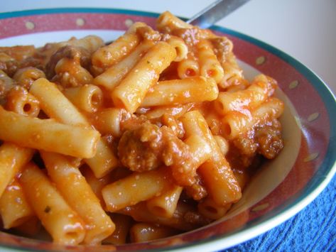 beefaroni.  VERY good.  made with leftover hamburgers that I'd overcooked on the grill.  Kurt had seconds. Homemade Beefaroni Recipe, Homemade Beefaroni, Beef A Roni, Beefaroni Recipe, Pasta With Meat, Chef Boyardee, Stolen Moments, Club Sandwich, Homemade Beef