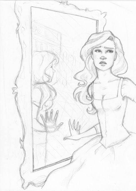 A drawing of Beatrice Whaley from the webcomic The Dreamer. In the mirror is supposed to be a reflection of her in the modern day hall of her school. Eventually maybe I'll color it or add on to it ... Drawing Base Mirror, Reflection In The Mirror Drawing, Person Looking In Mirror Drawing Base, Standing In Mirror Drawing, How To Draw Mirror Reflection, Your Reflection Drawing, Standing In Front Of Mirror Drawing, Art Pose Sketch, Fancy Mirror Drawing