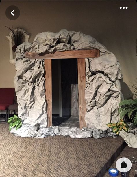 Easter Tomb Decorations, Resurrection Decorations Church, How To Make A Tomb For Easter Play, Easter Scene Ideas, Biblical Times Decorations, Resurrection Sunday Backdrop, Diy Tomb For Easter Play, Garden Of Gethsemane Decorations, Resurrection Day Decorations