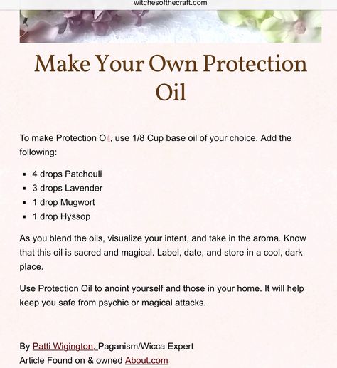 Protection Oil Wicca Oils, Southern Witch, Magick Oil, Hoodoo Oils, Essential Oil Perfumes Recipes, Protection Oil, Potions Recipes, Food Foraging, Intuitive Empath