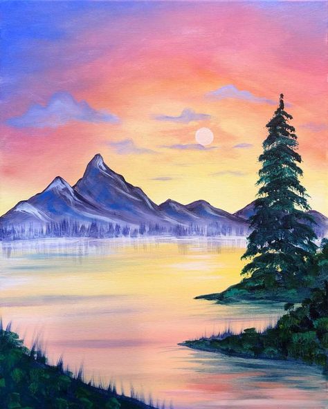 Bob Ross Landscape, Bob Ross Art, Pinots Palette, Easy Landscape Paintings, Painting Parties, Bob Ross Paintings, Landscape Art Painting, Paint And Sip, Bob Ross