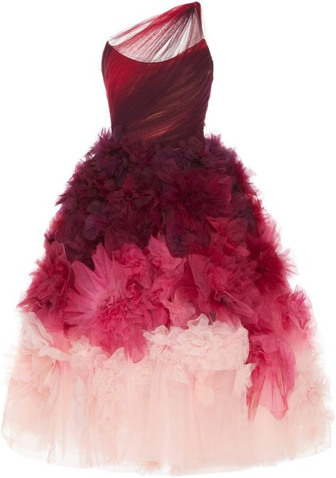 Marchesa One-Shoulder Ombré  àTulle and #Organza Midi Dress Croquis, Couture, Ombré Dresses, Sakura Fashion, Balletcore Fashion, Tull Dress, Lace Dress Party, Organza Midi Dress, Red Tulle Dress