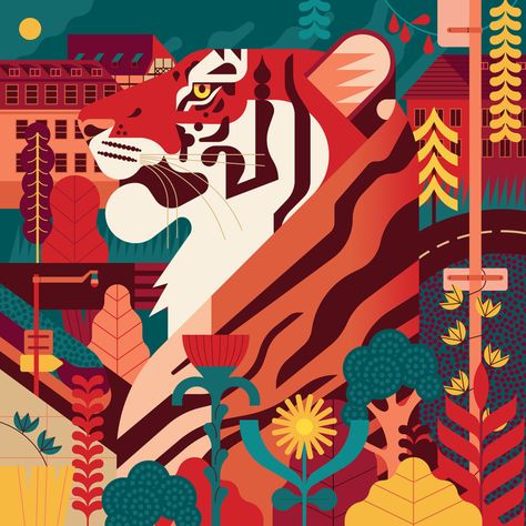 Owen Davey | Folio illustration agency Owen Davey, Jungle Poster, Asian Tigers, 달력 디자인, Tiger Illustration, Illustration Agency, Tiger Art, Animal Graphic, A Tiger