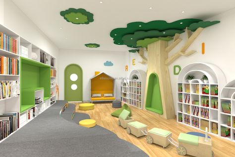 Classroom Furniture Design, Library Room Design, Library Furniture Design, Library Tree, Daycare Room Design, Interior Library, Kindergarten Furniture, Montessori Home, Daycare Rooms