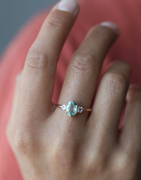 Mint Tourmaline Ring Tourmaline Moonstone Engagement Ring | Etsy Large Engagement Ring, Large Engagement Rings, Paraiba Tourmaline Ring, Tourmaline Engagement Ring, Ring Moonstone, Precious Rings, Moonstone Engagement, Moonstone Engagement Ring, Paraiba Tourmaline