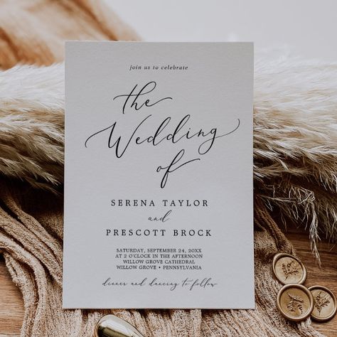 Delicate Black Calligraphy The Wedding Of Invitation Summer Calligraphy, Romantic Minimalist, Popular Wedding Invitations, Summer Invitation, Black Calligraphy, Script Wedding Invitations, Black Typography, Wedding Whimsical, Wedding Simple