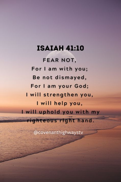 God repeatedly tells us to "fear not" as a reminder of His presence, protection, and faithfulness. Verses like Isaiah 41:10 encourage believers to trust in God's strength and support: "Fear not, for I am with you; be not dismayed, for I am your God." God's command to fear not reassures us that He is in control, even in difficult circumstances, and that we can find peace and courage in His promises. His love and guidance are constant, and He calls us to replace fear with faith in Him. Bible Verse For Fear, God Is In Control Quotes Faith, Faith Over Fear Quotes, Faith Over Fear Bible Verse, Fear Not Bible Verses, Isaiah 41:10, I Shall Not Fear Bible Verse, Verses For Fear And Worry, Faith Over Fear Scripture