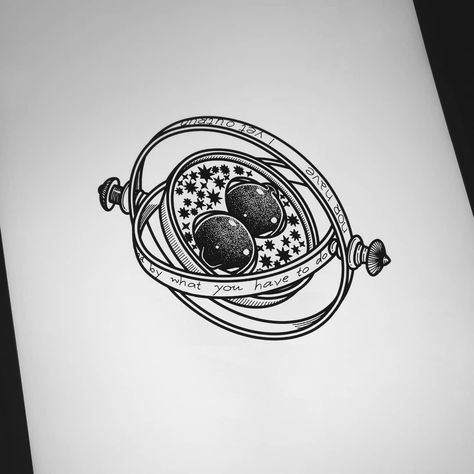 Time Turner Drawing, Harry Potter References, Harry Potter Sketch, Tattoo 2024, Hourglass Tattoo, Time Turner, Harry Potter Tattoos, Tat Ideas, October 10