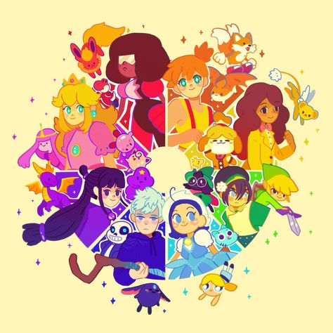 Color Wheel Art, Disney Challenge, Rainbow Cartoon, Disney Crossover, Cool Pixel Art, Color Collage, Adventure Time Art, Cartoon Crossovers, Rainbow Art