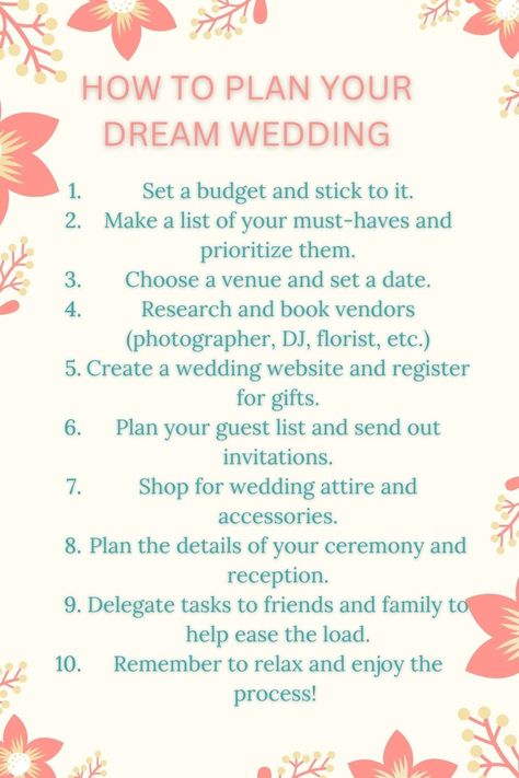 10 tips on how to plan your dream wedding Plan A Wedding In A Year, How To Plan A Wedding Without A Planner, How To Plan For A Wedding, Step By Step Wedding Planning Guide, How To Start Planning A Wedding, Wedding Organization Ideas, How To Plan A Wedding, Wedding Planner Ideas, Wedding Tips And Tricks