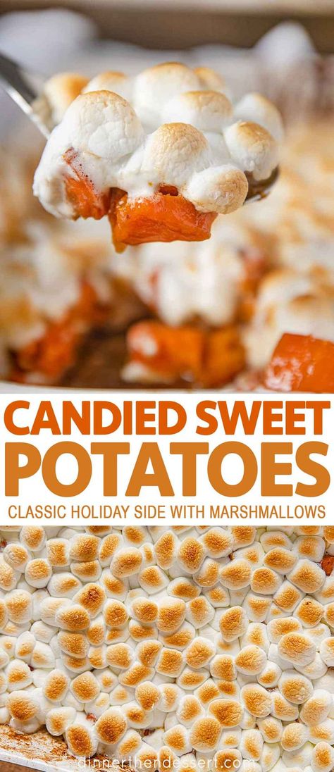 Candied Sweet Potatoes With Marshmallows, Candied Sweet Potato Recipes, Sweet Potatoes With Marshmallows, Sweet Potato Thanksgiving, Sweet Potato Pecan, Yams Recipe, Thanksgiving Food Sides, Candy Yams, Candied Sweet Potatoes