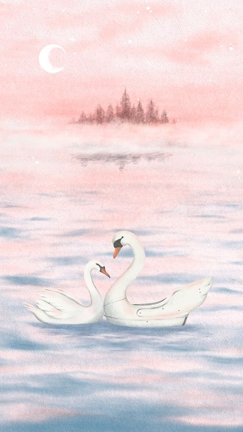 Couple swan mobile wallpaper, pastel design 4K background | premium image by rawpixel.com / Boom Iphone Wallpaper Pink Aesthetic, Pink Aesthetic Love, Aesthetic Love Wallpaper, Lovers Background, Swan Mobile, Wallpaper Pink Aesthetic, Kawaii Couple, Swan Wallpaper, Swan Painting