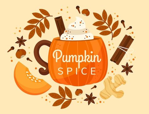 Spice Illustration, Pumpkin Pics, Fall Posters, Autumn Posters, 2023 Illustration, Bright Autumn, Pumpkin Illustration, Autumn Illustration, Pumpkin Spice Season