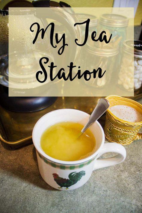 Hot Tea Station, Coffee And Tea Station Countertop, Tea Tray Ideas, Tea Station Ideas Small Spaces, Hot Tea Bar, Tea Tray Display, Tea Bar Ideas, Tea Corner Ideas, Tea Station Ideas