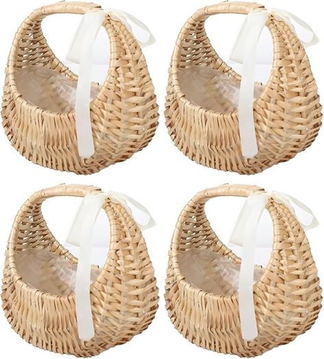 Amazon.com: BEIJIALY 4pcs Small Wicker Basket with Handle, Flower Girl Baskets for Weddings, Wicker Rattan Flower Basket, Mini Picnic Basket, Wicker Storage Basket for Home Decor(White) : Patio, Lawn & Garden Bonito, Basket With Ribbon, Basket For Wedding, Small Wicker Basket, Rattan Flower, Farm Themed Party, Wicker Baskets With Handles, Home Decor White, Rustic Party